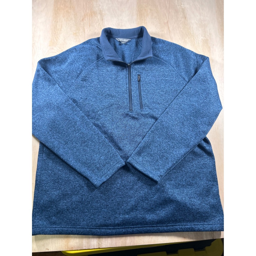 Eddie Bauer Mens XXL Blue Heathered Quarter Zip Fleece Sweater Pullover